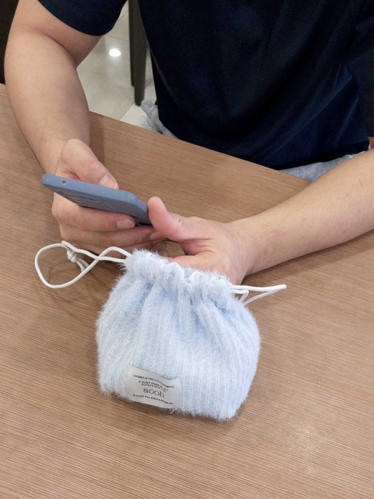 Fluffy Cloud Drawstring Pouch – Light Blue