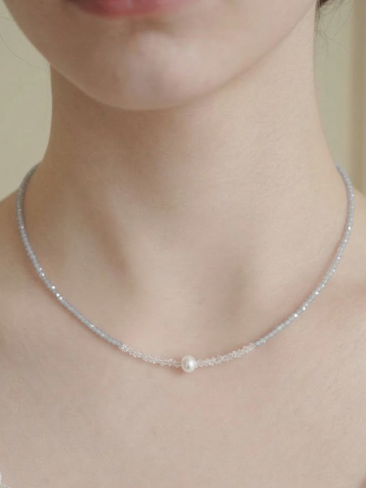 Grey Moonstone Herkimer Pearl Necklace